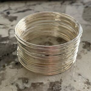 Silver Tone Polished Bangle Bracelets (34) fits up to size 8”